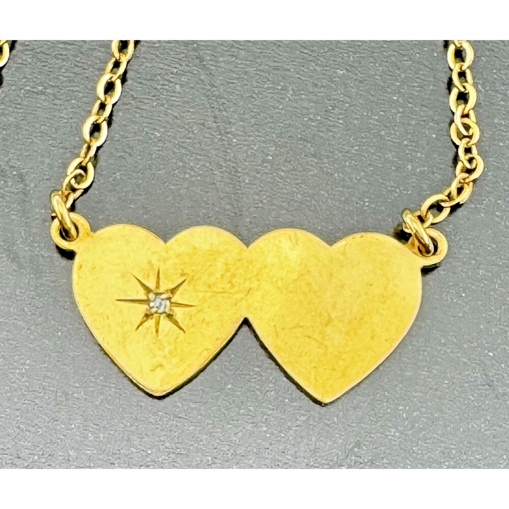 Vintage 12k GF Double Heart Necklace Diamond Accent Signed Romantic Gift